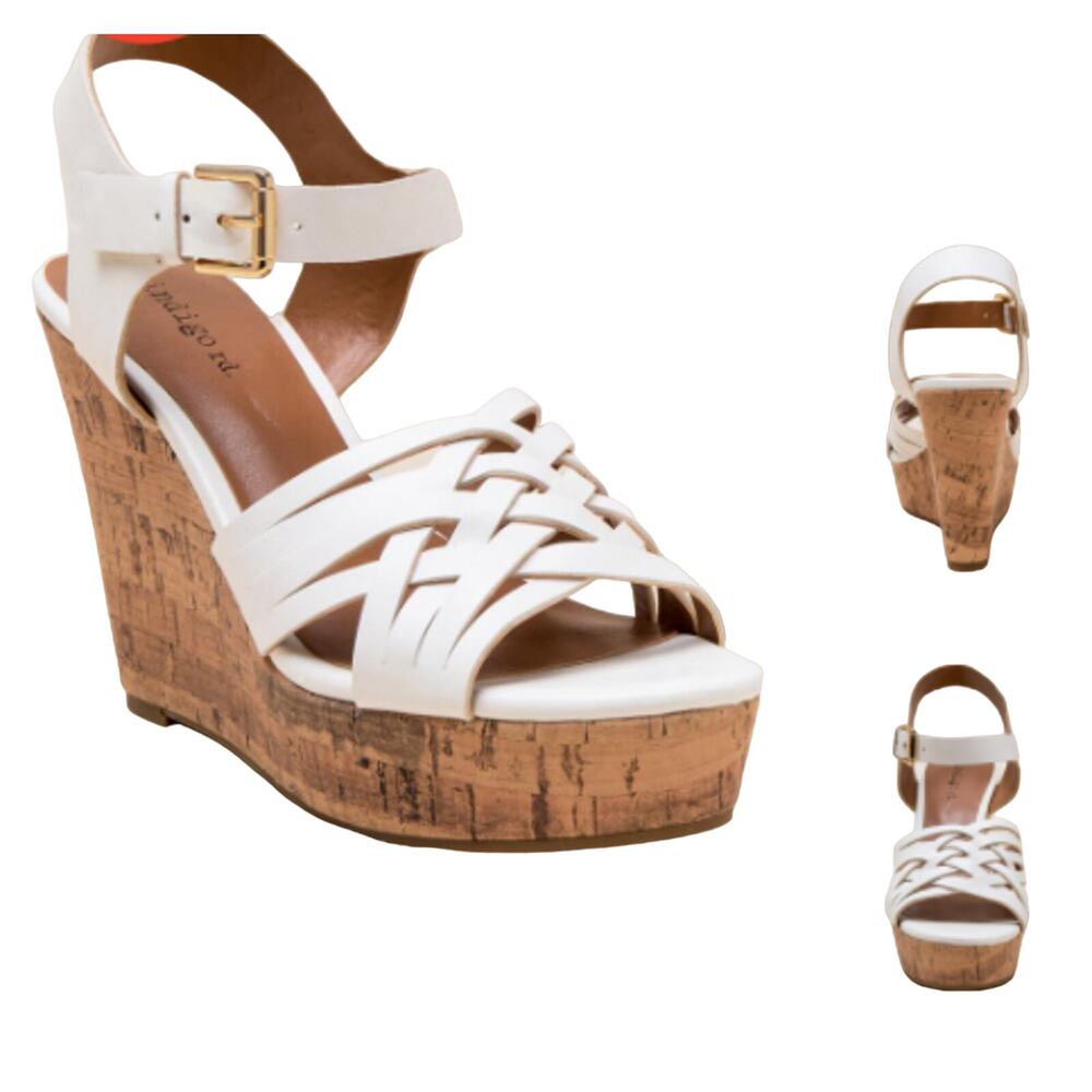 Indigo White Cork Wedge Sandals